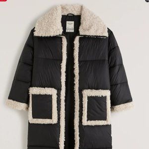 Abercrombie and Fitch Ultra Long Diamond Quilted Sherpa-Lined Puffer